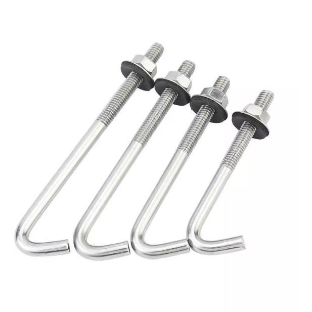 Carbon Steel M6 J Roofing Hook Bolt With Hex Nut & Rubber Washer